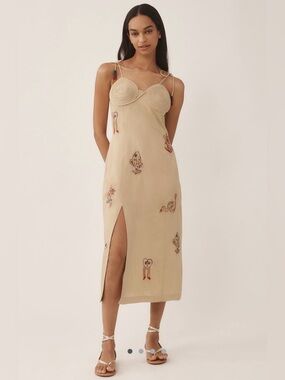 FARM Rio Embroidered Linen Blend Midi Dress, NWT 🇧🇷